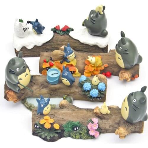 Japanese Anime Totoros Models Miniatures Four Seasons Trunk Flowers Seasonal Scene Figurines Desk Christmas Decoration Crafts