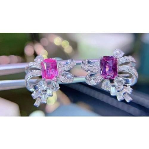Fine Jewelry Pure 18K Gold Jewelry Natural Pink and Purple Sapphire 1.06ct and 1.16ct Gemstone Diamonds Stud Earrings for Women
