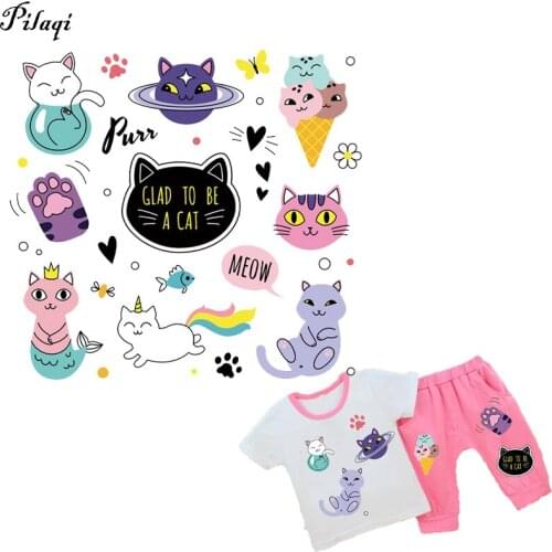 Pulaqi Funny Pet Cat Patches for Clothes Jeans DIY Household Iron-on Patch Appliqued Decoration Heat Transfer Stickers Parches H