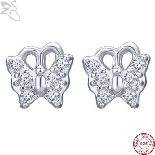 ZS 925 Sterling Silver Ear Studs For Women Girls Butterfly CZ Crystal Stud Earring Cute Elegant Jewelry Accessories Femme Bijoux