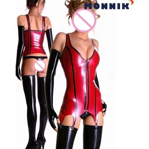 MONNIK latex Sexy Latex Pole Dance Catsuits W/Garters Stockings Gloves And Briefs Gummi 0.4mm