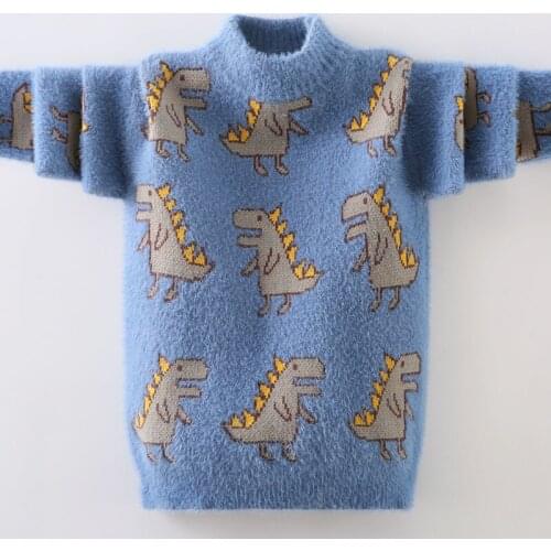 Winter Boys Sweater Teens Knitwear Cartoon Dinosaur Turtleneck Pullovers Warm Girls Knitted Sweaters Children Clothing Tops Wear