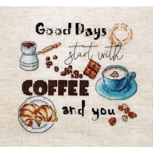 Gold Collection Embroidery Coffee Time Cross Stitch Sushion Kits Modern with 100% Cotton Flosses & Free Shipping for Wall Decor
