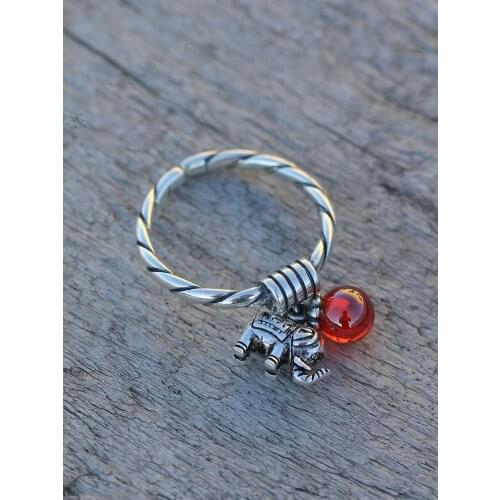 100% sS925 silver bow knot red zircon open ring Thai silver elephant index finger ring