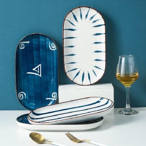 11.5 inch fish plate household rectangular dinner plate new large dish plate steamed fish ceramic tableware ins wind