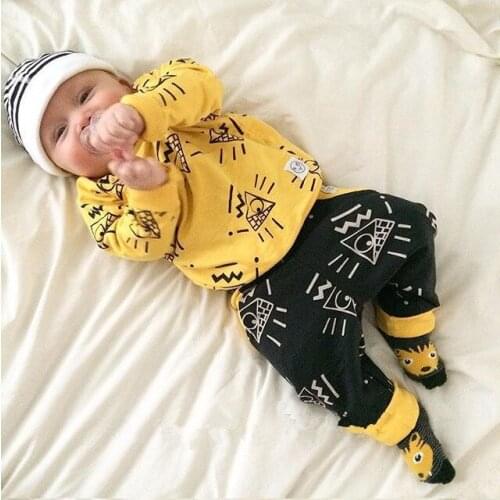 2021 2pcs Spring Autumn Baby Girls Baby Boy Set Children Causal Printing Sweatshirts + Pant Baby Boys Suits Kids Clothes sets