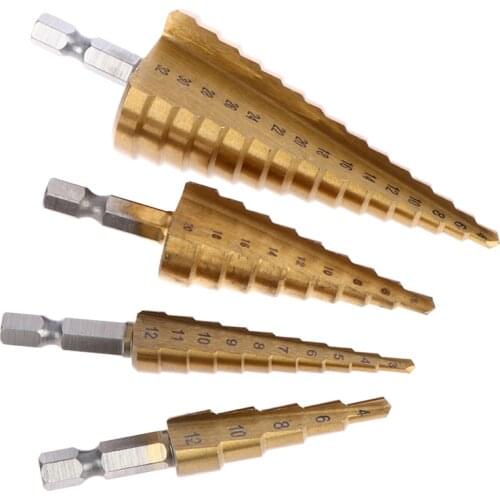 3-12mm 4-12mm 4-20mm HSS Straight Groove Titanium CoatedStep Drill Bit Metal Hole Cutter Drill Set
