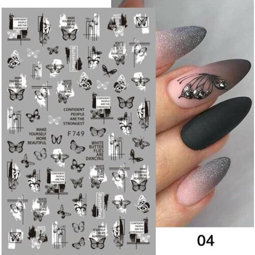 Black White Butterfly 3D Nails Sticker Geometry Decals Flower Gold DIY Decals Designs For Nail Art Manicures Decorations Salon