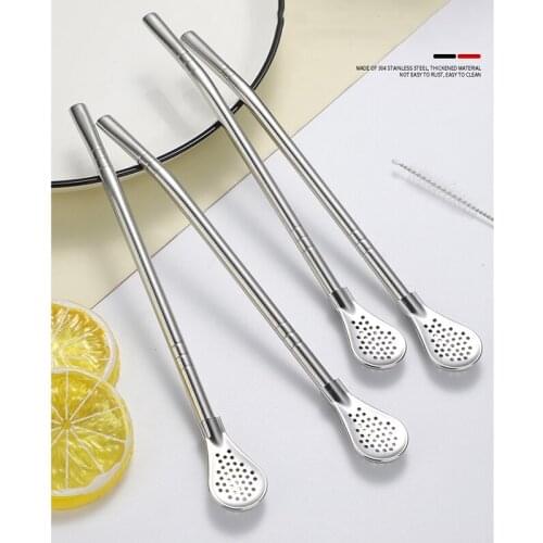 4 Pack Reusable Metal Straws Drinking Tea Strainer Spoon Straw for 20Oz Mate Venti Tumbler with Straw Cleaner Brush