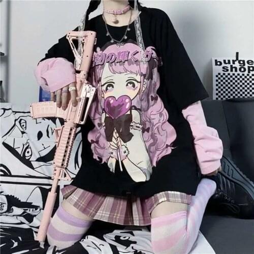 Long Sleeve Anime Kawaii Hoodie Clothes Spring Autumn Hip Hop Japanese Female Loose Harajuku Women Sweatshirts E Girl Clothes