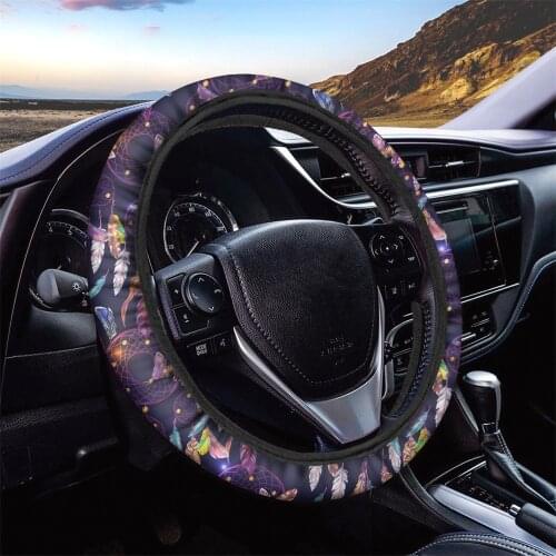 INSTANTARTS Dream Catcher Printing Women&Men Washable Steering Wheel Protection Grip Stretch-on Steering Wheel Cover Breathable