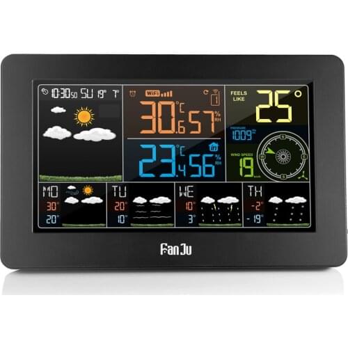 Digital LCD Alarm Clock Weather Station wifi Indoor Outdoor Temperature Humidity Pressure Wind Weather Forecast Clock