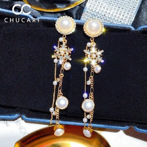 CHUCARI 2019 Long Tassel Pendant Dangle Earrings Irregular Pearl Snowflake Shell Drop Earring Gold Color Fashion Women Jewelry
