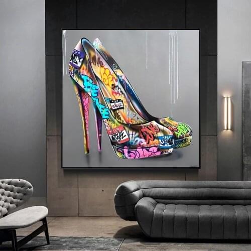 Home Graffiti Art High Heels Shoes Canvas Painting Banksy Poster and Print Wall Art Pictures for Living Room Decor Cuadro