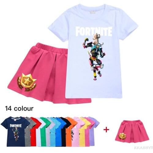 Fortnites New Summer Fashion 3D Print Dress Childrens Girl Skirt Suit Short Sleeve T-shirt Skirt Set Gifts for Girls