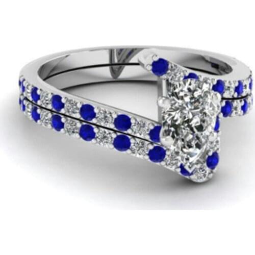 Hainon Water Zircon Ring Sets Luxury Silver Color Filled Blue Crystal Ring Promise Engagement Rings For Women Jewelry Gifts