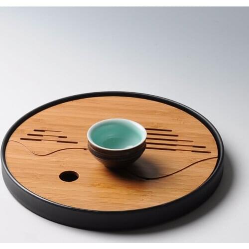 Chinese Kung fu bamboo and plastic Teatray set with Drainage water storage traval tea board easy to take round and square