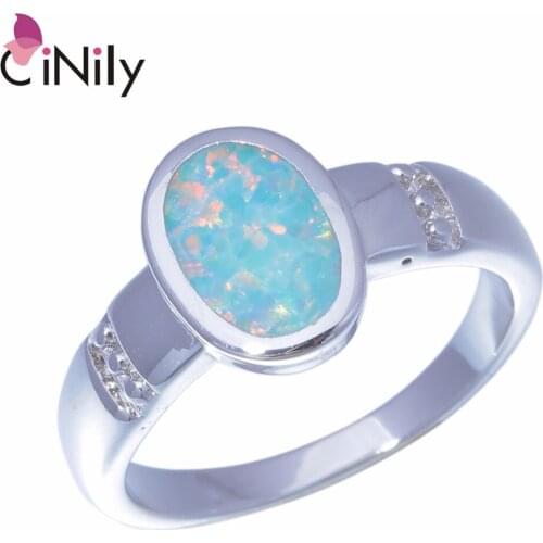 CiNily Created Green Fire Opal Silver Plated Wholesale Oval Shape for Women Jewelry Party Gift Ring Size 6.5-8.5 OJ9359
