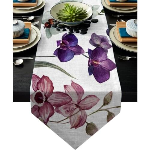 Colorful Orchid Flower Plant Art Table Runner For Hotel Wedding Party Cake Floral Tablecloth Home Decoration