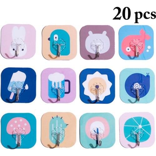 20PCS Adhesive Hook Cute Multi-use Sticky Hanger Free Punching Wall Hook Without Trace Wall Decoration Hook for Kitchen Bathroom