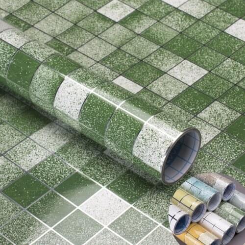 Kitchen Oil-proof Stickers Tile Wallpaper Anti-fouling Waterproof and Easy To Scrub Mosaic Green Wall Paper Posters Thickening