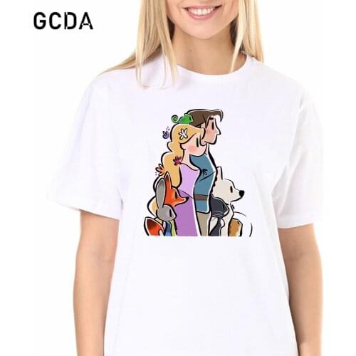 Summer Casual Fashion Women T-shirt Art Cute Girls Tees White Disney Cute Princess Rapunzel Zootopia Nick Judy T Shirt