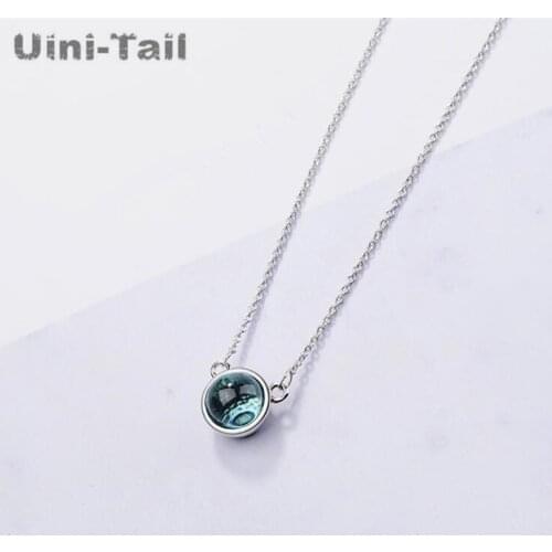 Uini-Tail hot new 925 sterling silver aurora necklace female Korean small fresh blue gradient round temperament jewelry GN847