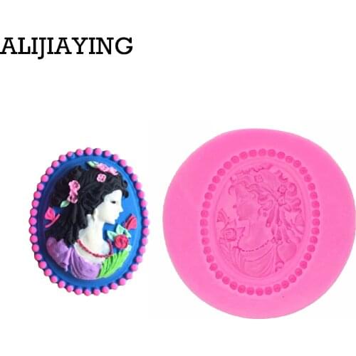 M0072 Oval shape Woman head portrait Mirror Silicone Cake Frame Mold Silicone Baking Tools Kitchen Decorations