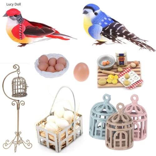 1:12 Mini DIY House Metal Bird Cage Model Egg Holder Doll House Miniature Decorations Modern Home Room Crafts Children Toys