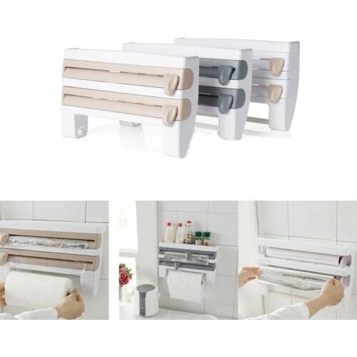 Mutifunction Kitchen Organizer Cling Film Cutting Holder Sauce Bottle Storage Rack Tin Foil Wall-Mount Paper Towel Holder
