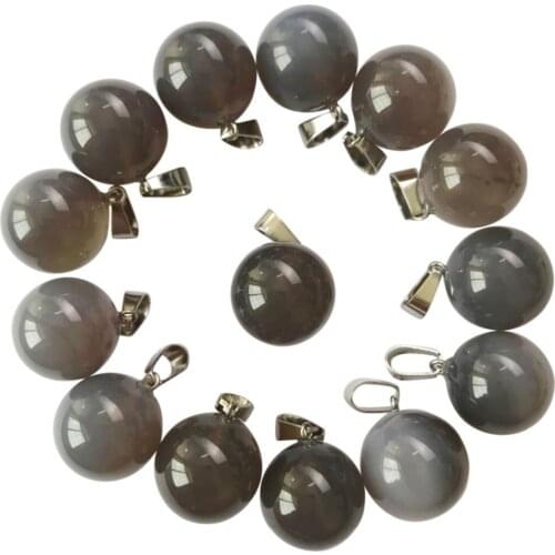 Fubaoying Wholesale 25pcs Natural Grey Agates Round Ball Charms Pendant 16mm Necklace Earrings Free Shipping For Jewelry Making