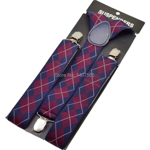 120cm Mens Suspender 3.5cm wide women Big plussize Suspenders 3 Clip-on Y-Back plaid navyblue Braces Elastic BY12