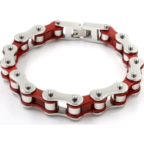 Punk Men Bracelet Biker Bicycle Motorcycle Chain Mens Bracelets & Bangles Red White 316L Stainless Steel Jewelry Fashion Gifts
