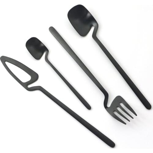4Pcs Matte Black Cutlery Set Knife Fork Coffee Ice Cream Spoons Dinnerware Set Stainless Steel Tableware Set Kids Sliverware Set