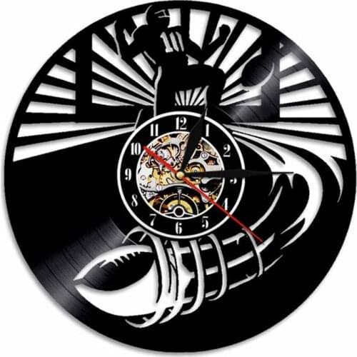 American Football Players Team Wall Clock Sports 3D Gramophone Vinyl Record Locker Room Decor Lamp Rugby Fans Gift