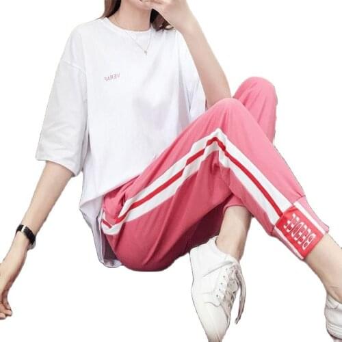 New Suit Female Large Size Tracksuit Suit Female 2021 Summer Short-Sleeved T-Shirt Casual Loose And Thin Two-Piece Suit