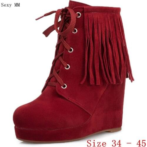 Platform Shoes Women Wedges Ankle Boots High Heels Wedge Short Boots High Heel Shoes Plus Size 34 - 40 41 42 43 44 45