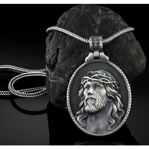Christ Jesus Pure Tin Do Old Pendant Men Religion Catholic Necklace Vintage Commemorative Medallion Pendants Chain Necklaces