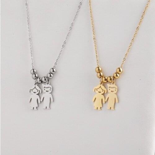 Stainless Steel Golden/Silver Boy and Girl Pendant Necklace Women Child Engraved Name Necklaces for Women Family Jewelry