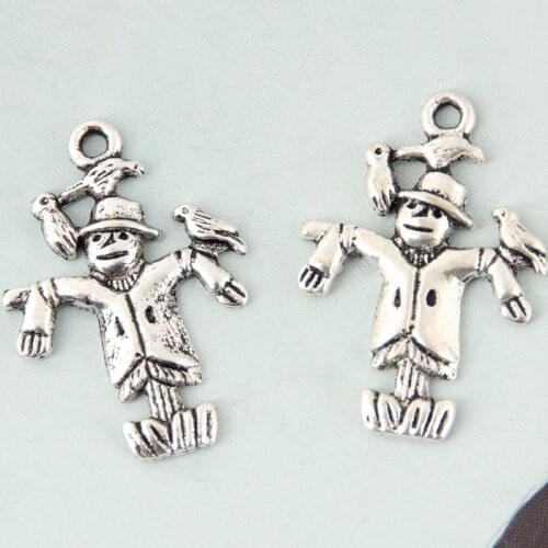 20pcs Silver Color Scarecrow Charms Bird Pendant For DIY Handmade Jewelry Making Accesorie 18x25mm