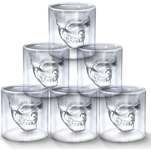 Crystal Skull Head Shot Cup Crystal Glass Transparent Double Layers Tea Bottle Whiskey Wine Vodka Bar Club Beer Wine Cup Glasses