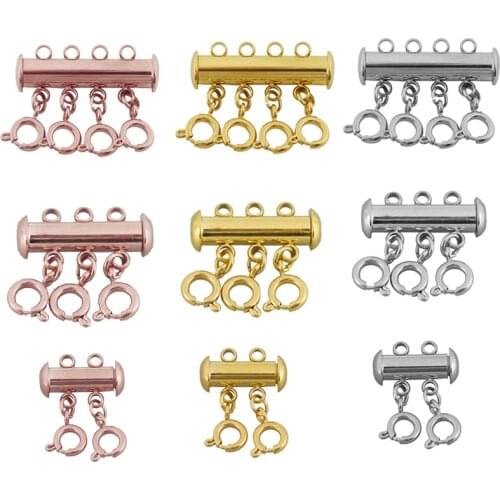 Rose Gold Stainless Steel Spring Buckle Lobster Clasps Connectors Slide Tube Lock Spacer Clasp Multi Strands Magnetic Clasps