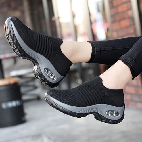 Plus Size Without Laces Chunky Sneakers Woman Sports Shoes Sport Size Womens Breathable Running Shoes Black Trainers 35-43