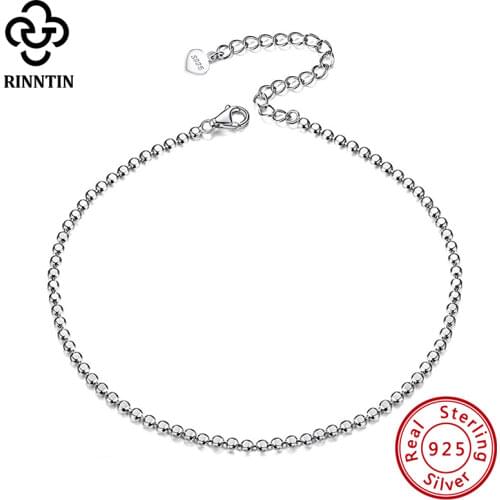 Rinntin 925 Sterling Silver Beads Chain Anklet for Women Fashion Adjustable Summer Beach Foot Bracelet Anklets Jewelry SA13