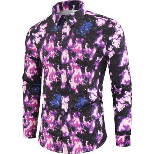 Men Casual Starry Sky Print Shirt Long Sleeve Formal Shirt Men Slim Fashion Clothes Shirts Tops Camisa Hombre