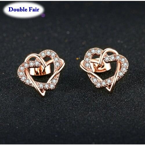 Romantic Heart Cubic Zirconia Stud Earrings Rose Gold/Silver Color Fashion Jewelry For Women & Girls Wedding Wholesale DWE030