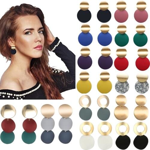 Fashion Elegant Drop Earrings Black White Gold Round Circle Geometric Trendy Punk Metal Dangle Earrings for Women Jewelry