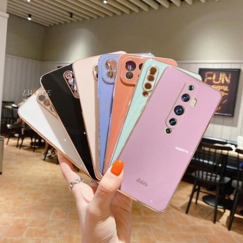 Square Plating Silicone Phone Case For Oppo Reno2 z 2z 2 Reno 3 4 5 6 Pro Plus 4 se Find X3 K9 R11s R11 Luxury Mirror Back Cover