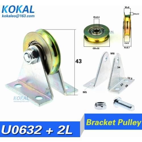 [U0632+2L]10pcs metal U-groove wheel with triangular bracket/L bracket, bearing wire rope pulley/crane/guide base wheel pulley