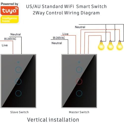 2Pcs/Set Smart Home Tuya Smart Life US/AU 2-way Control WiFi Touch Switch 1 2 3 Gang Glass Panel Work with Google Home Alexa